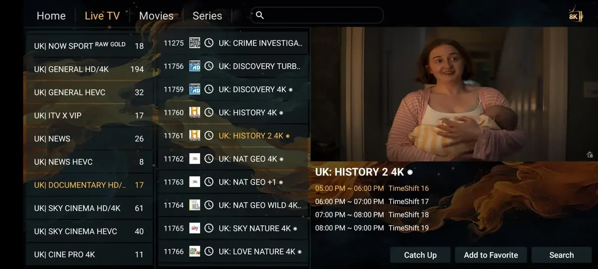 Nob IPTV on-demand movie selection dashboard on Smart TV